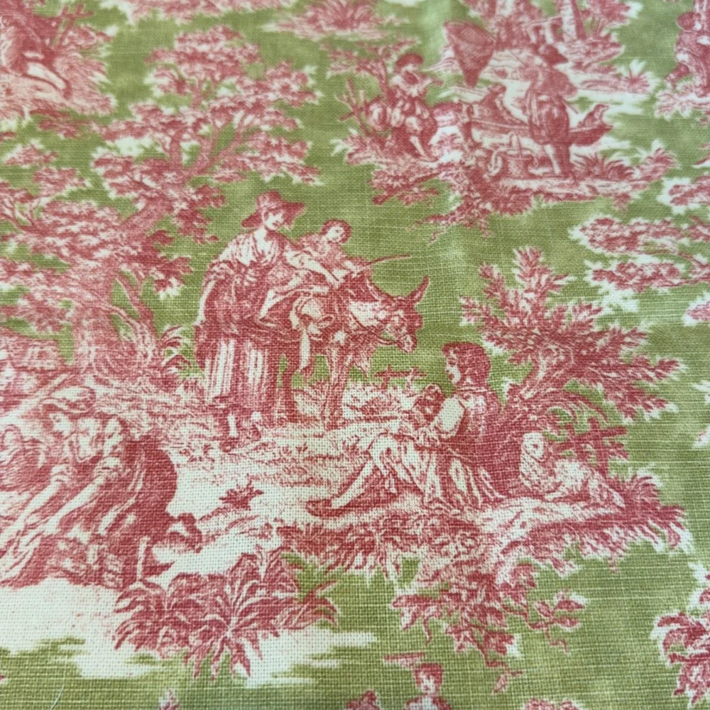 Vintage French Country Toile de Jouy Window Valance Red Green Pastoral 53x16
